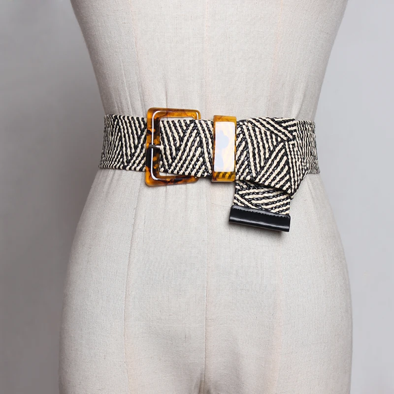 

HATCYGGO 2019 Belt Female Vintage Woven Wide Belts For Women Smooth Buckle/Black Belt Summer Braided Dress Decoration Waistband