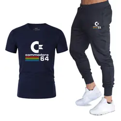 Летний Лидер продаж, мужские комплекты, футболки + штаны, комплекты из двух предметов, повседневный спортивный костюм Commodore 64, Повседневная