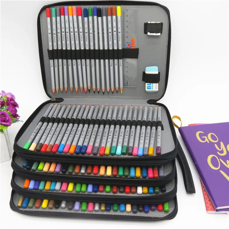 Billig PU Leder Schule Bleistift Fall 184 Löcher Große Kapazität Farbige Bleistift Tasche Box Multi funktionale Pencilcase Für Kunst Liefert geschenk