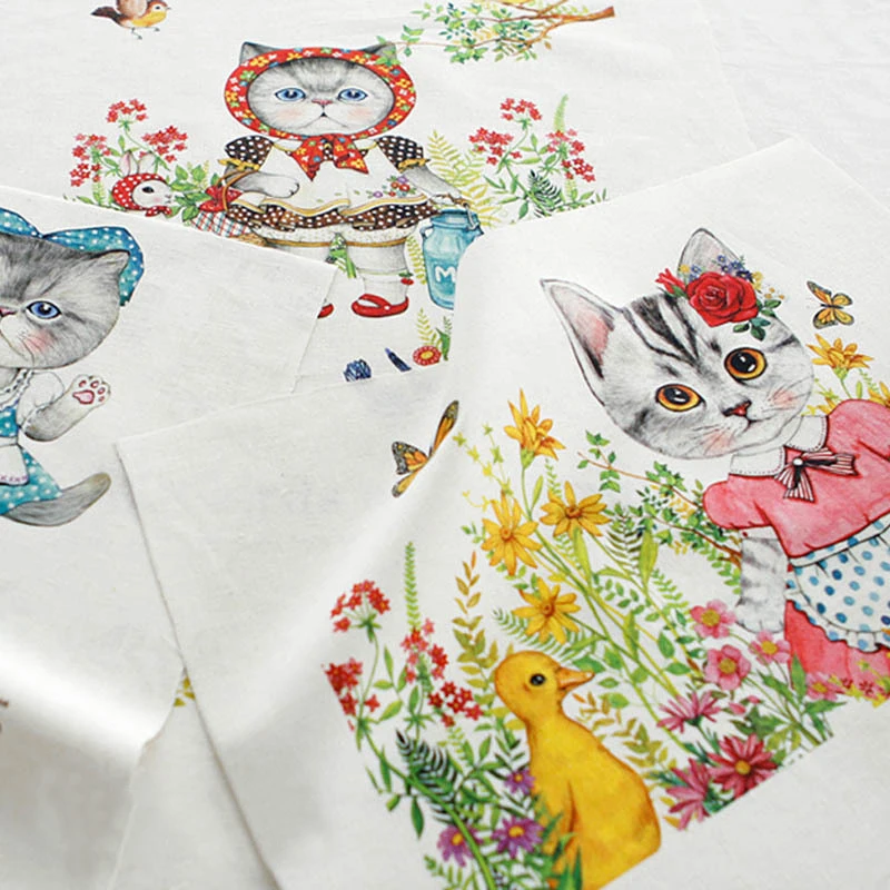 

Cute Animal Kitty .Hand Dyed Digital Printed Cotton Linen Quilting Fabric Square DIY Patchwork Material 140cm*40cm Free Shipping