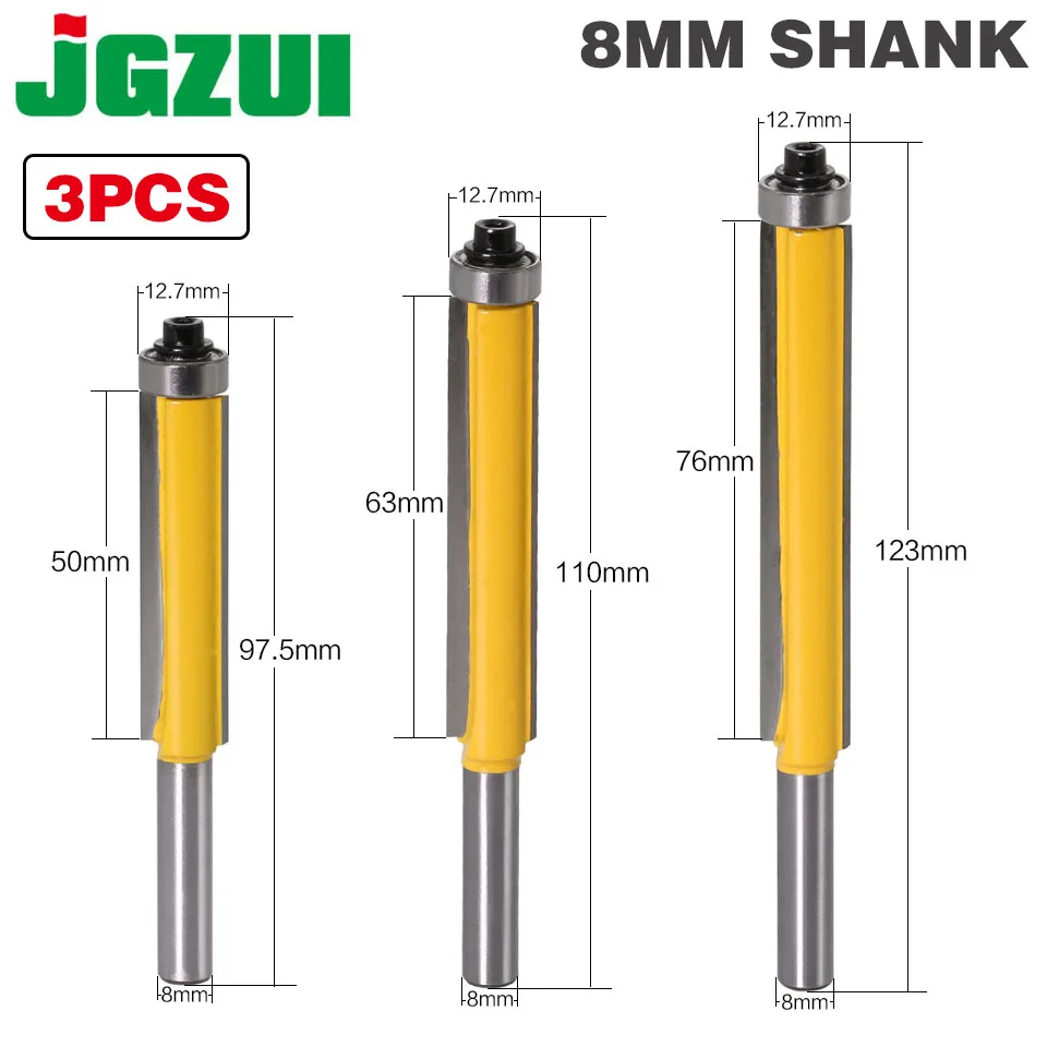 3 шт. 8 мм хвостовик заподлицо фрезы с подшипником для дерева шаблон бит карбида вольфрама фрезы для дерева 02017