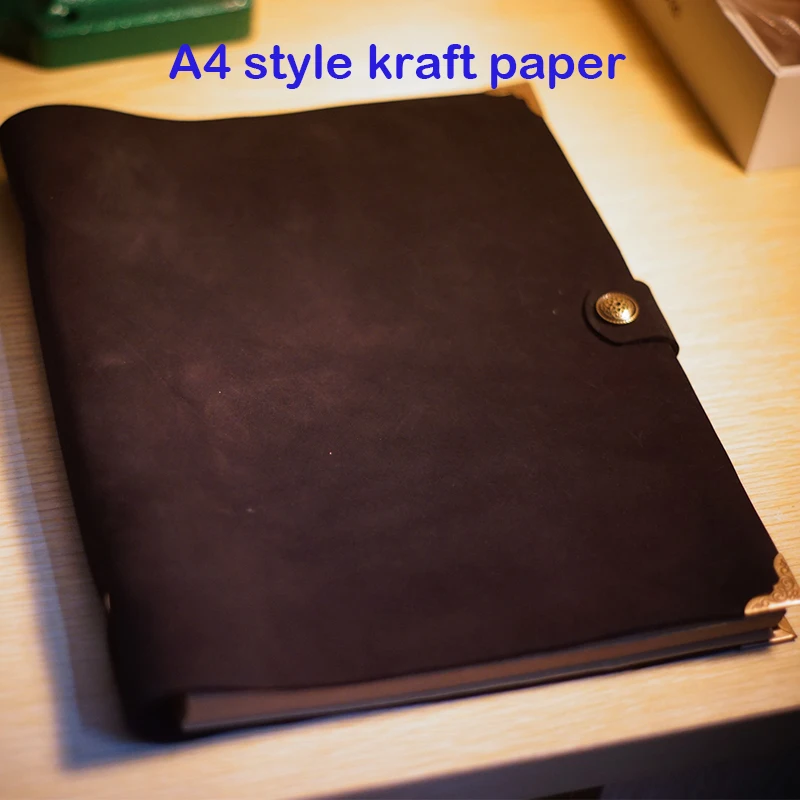 cahier-en-cuir-veritable-de-type-a4-fait-a-la-main-a4-kraft-papier-de-remplissage-sans-ligne-journal