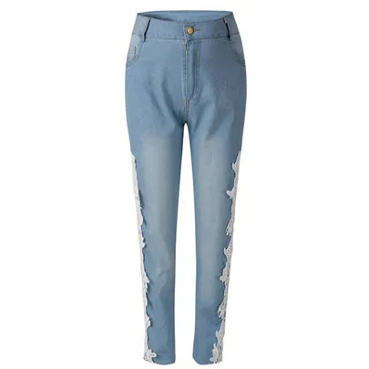 YGYEEG сексуальные кружевные женские джинсы с карманами, длинные джинсовые брюки-карандаш, женские джинсы с цветочным принтом, женские джеггинсы размера плюс S-XXXL, белые, черные - Цвет: K096 White