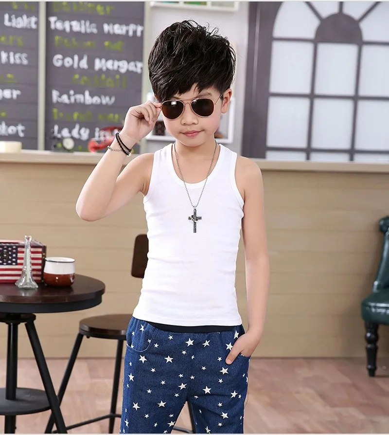 children's top toddler boy tank tops kids undershirt boys girls camisole cotton soft singlet child teenager 2/5/6/8/10/13 year baby white cotton t shirt	