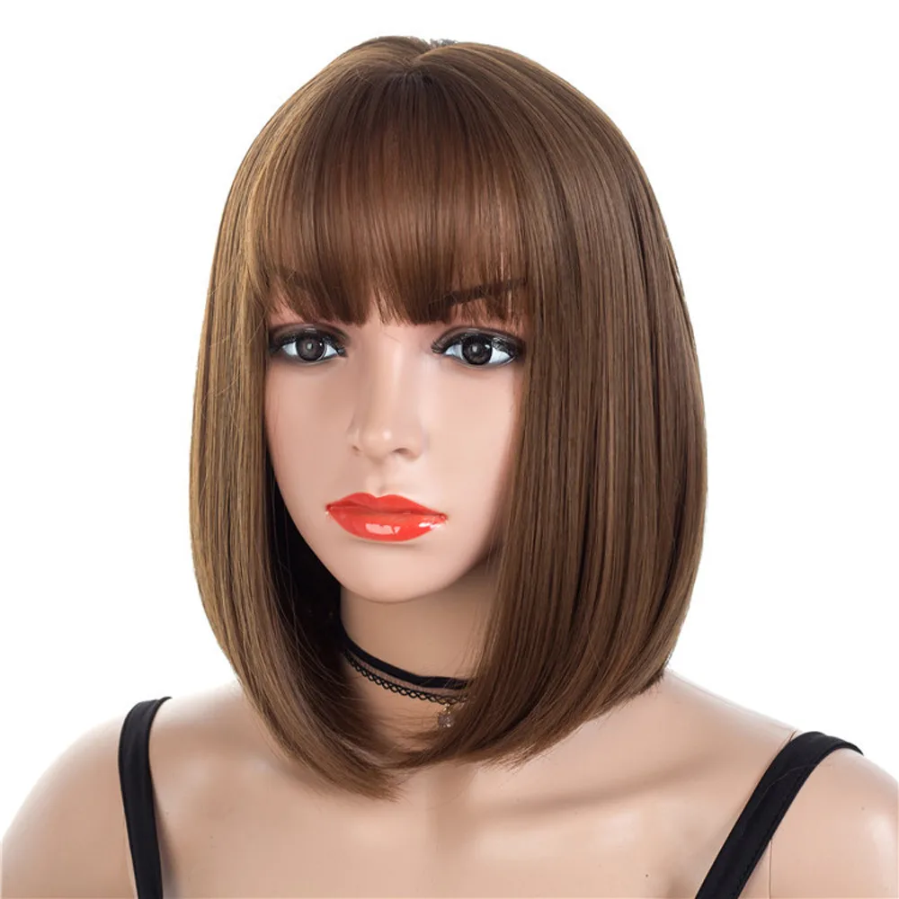 

Factory price 1pc Women Fashion Lady Brown Short Straight Hair Cosplay Party Wig Wigs Stand May11 HW