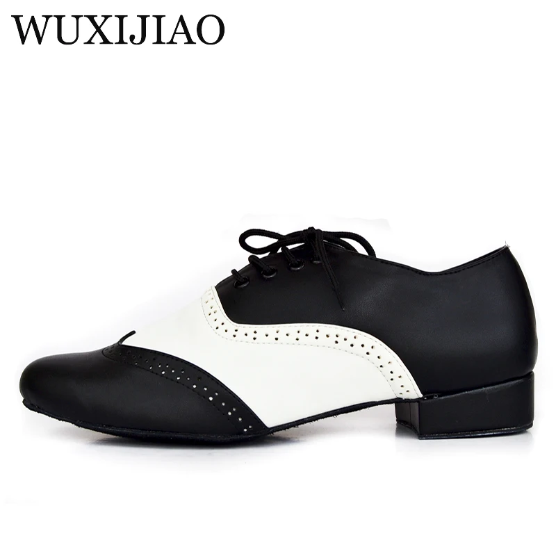 WUXIJIAO Мужская черная белая натуральная кожа плоская Современная танцевальная обувь для танго вечерние свадебные Квадратные танцевальные туфли