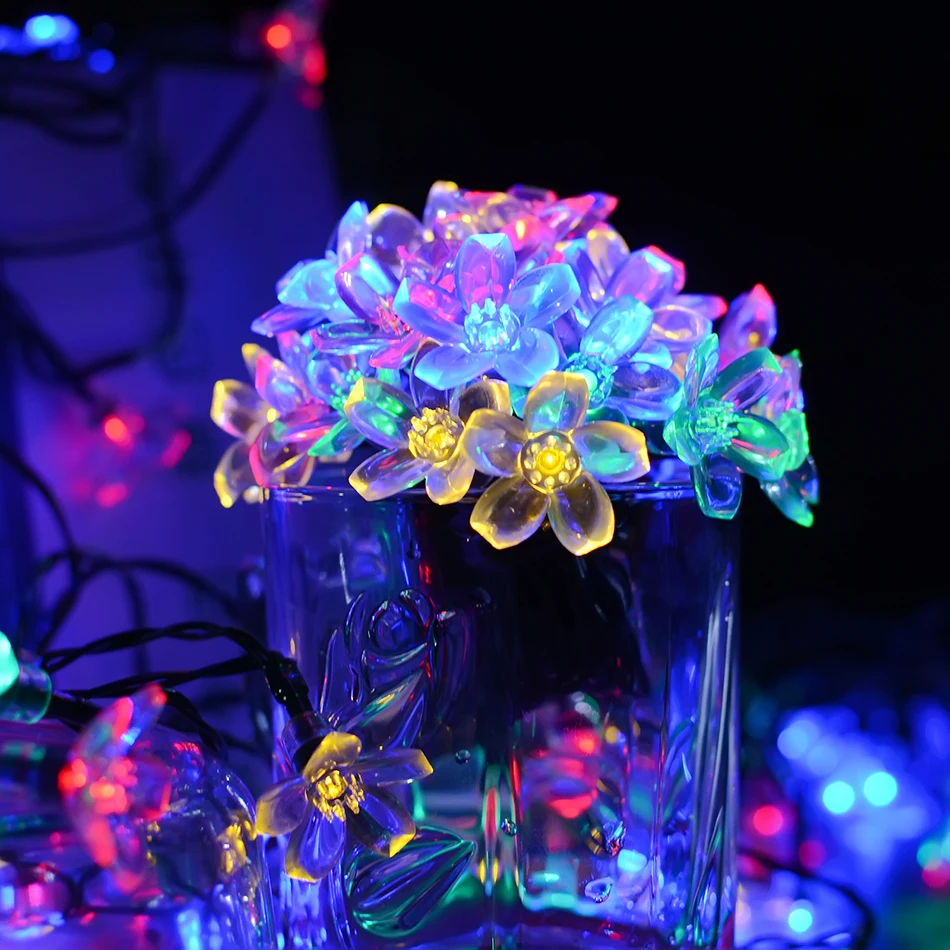 10PCS Solar Fairy Flower String Lights Colorful RGB 20 LED Gardens Lawn Christmas Trees