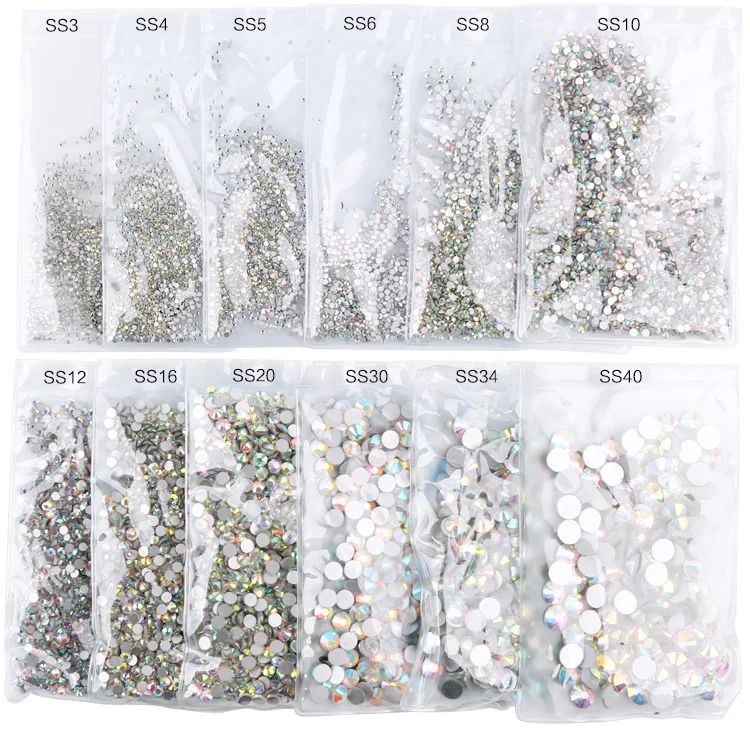 

10Bags/Lot litter rhinestones Clear Crystal AB Color ss3-ss50 Non HotFix FlatBack Nail Art Rhinestones,gament Glass rhinestone
