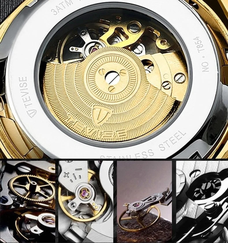 TEVISE Watch Men T833A Men Automatic Watch Rhinestone Scale Date Week Shockproof Waterproof Luminous Hands Mechanical Watch (18)