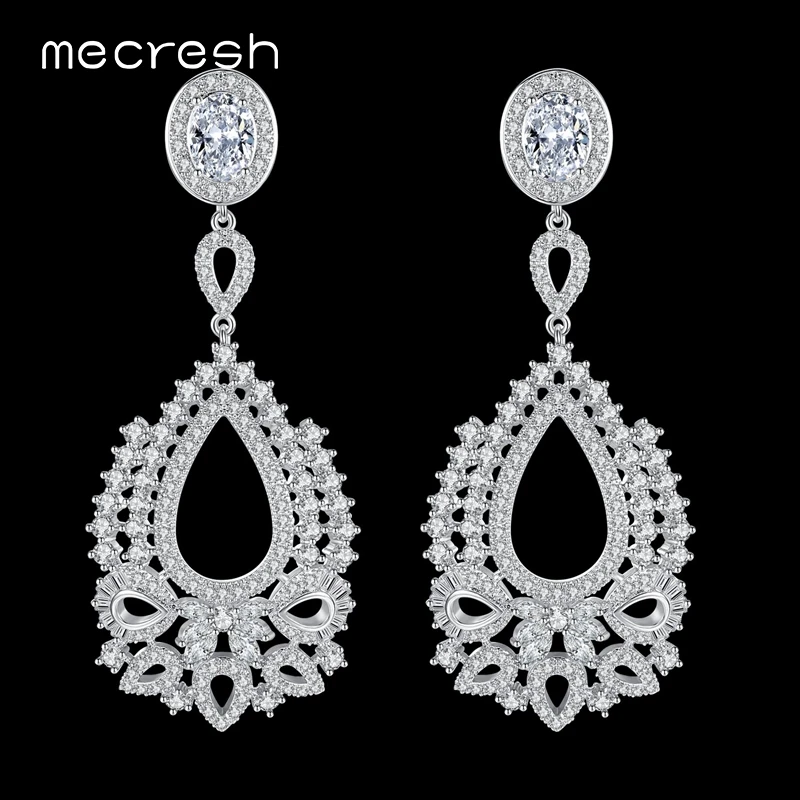 

Mecresh Flower Shape Round Cubic Zirconia Dangle Earrings for Women Fashion Wedding Party Jewelry Bridal Earrings 2018 MEH1048