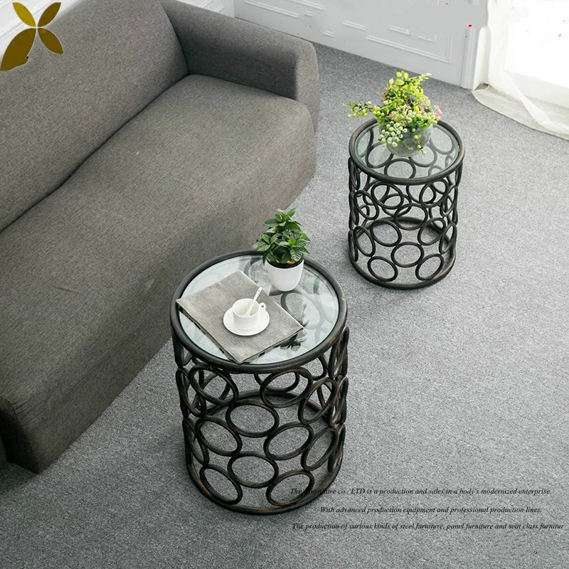 Metal Iron Set Two Round Coffee Table Corner Retro Round Tea Table Simple Round Glass Table Metal Iron Set Two Round Coffee Table Corner Retro Round Tea Table Simple Round Glass Table