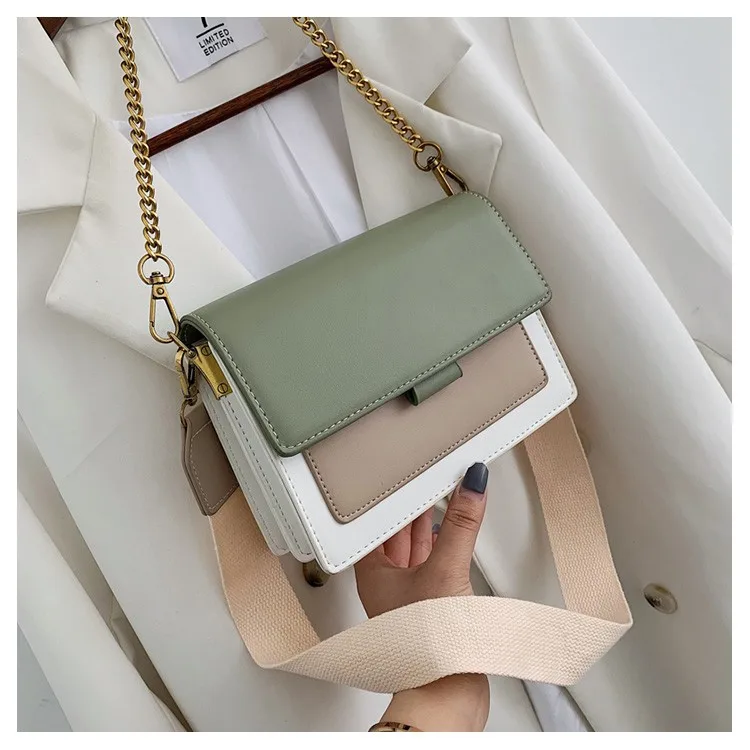 Кожаные сумки через плечо контрастного цвета для женщин, сумка для путешествий, модная простая сумка через плечо, женская сумка через плечо - Цвет: Green