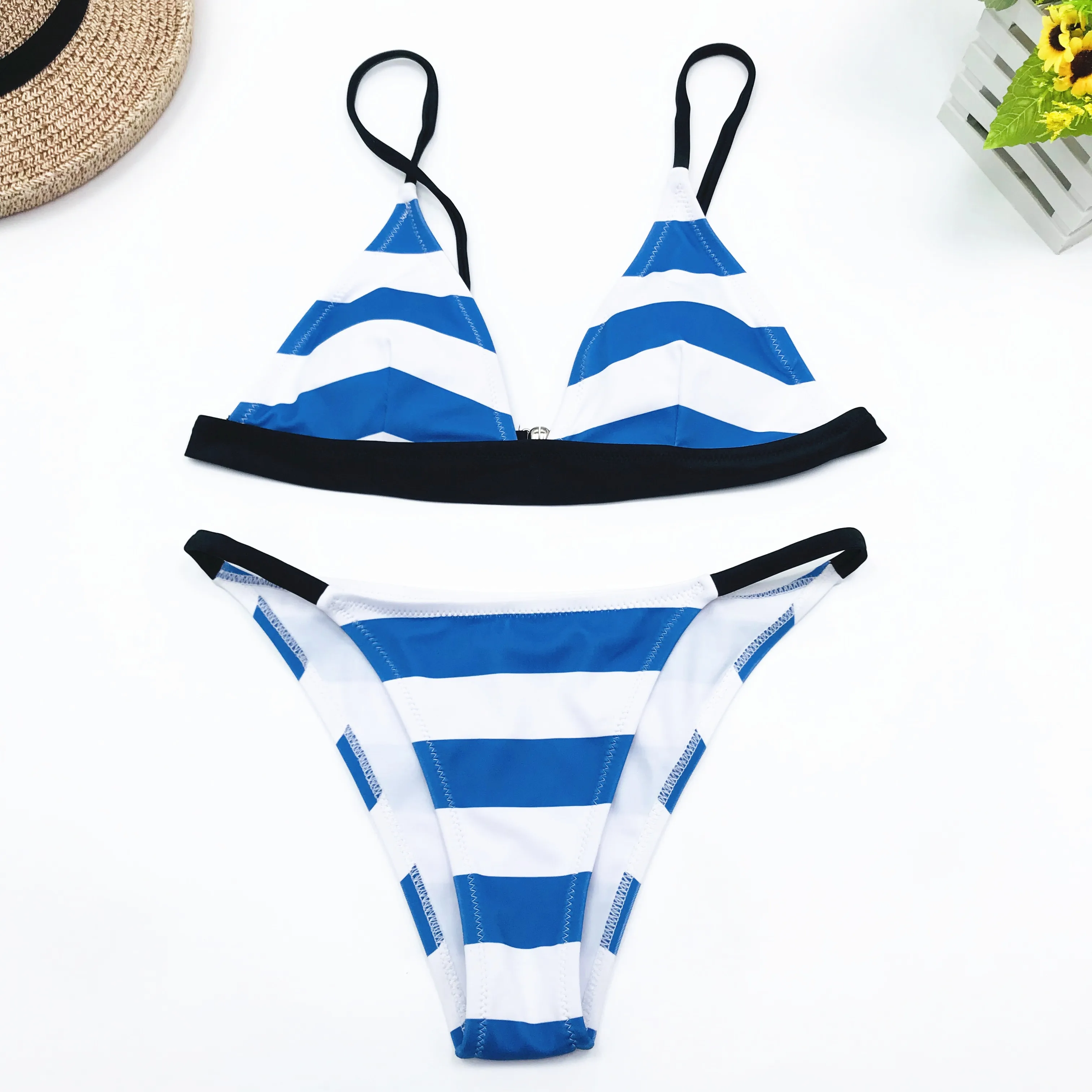 

Women Sweet Hit Color Striped Patchwork Two Piece Bikini Swimsuit Swimwear 2019 Sexy Bathing Suit Biquini Plavky Maillot Tankini