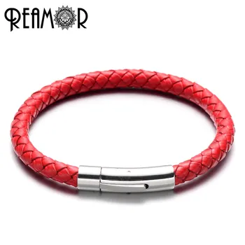 

REAMOR 3 Colors Simple Braided Leather Men Bracelets & Bangles With Magnetic Clasp Lucky Bracelet Women Fashion Jewelry