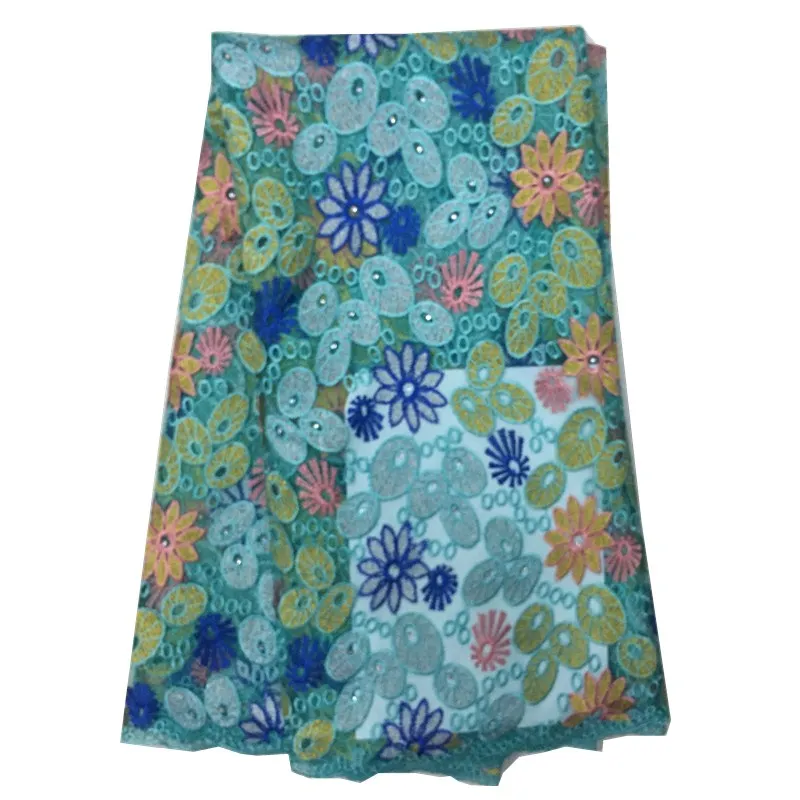 

Popular African embroidery French tulle lace fabric aqua color for wedding dressing