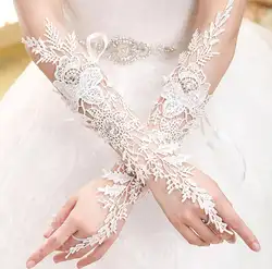 В наличии 2019 Зимние новые дизайнерские Длинные свадебные перчатки цвета слоновой кости без пальцев Кружевные свадебные перчатки Gant De Mariage