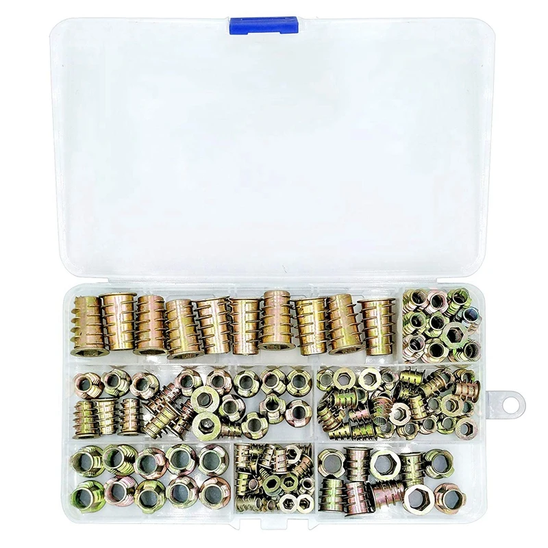 

120 Piece Metric Thread Insert Nut Type Tool Kit For Wood Furniture Zinc Alloy Furniture Bolt Fastener Connector Hex Socket Sc