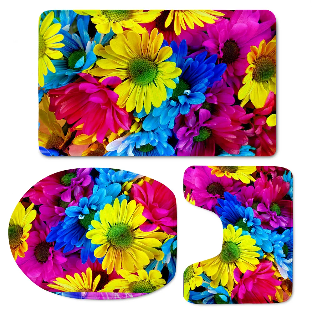 

HUGSIDEA 3.pcs/set Flower Pedestal Rug+Lid Toilet Cover+Bath Mat WC Toilet Seat Cover Bath Mat Toilet seat Overcoat Toilet Case