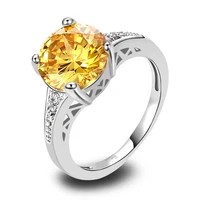 Onlylove Exquisite Fashion Jewelry  Round Cut Citrine White Topaz 925Silver Ring Size 6 7 8 9 10 11 12  Wholesale Free Shipping