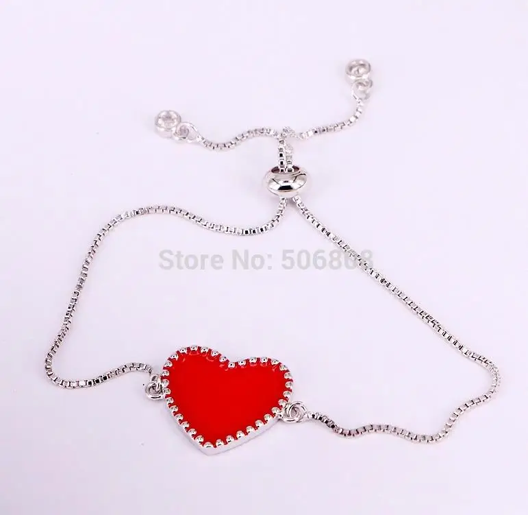 Silver Bracelet 10 шт ZYZ-B5776 Красный Эмаль сердце браслет с регулируемой скользящая шайба для женщин в серебряном цвете/розовое золото цвет/золотой цвет - Окраска металла: Silver Bracelet
