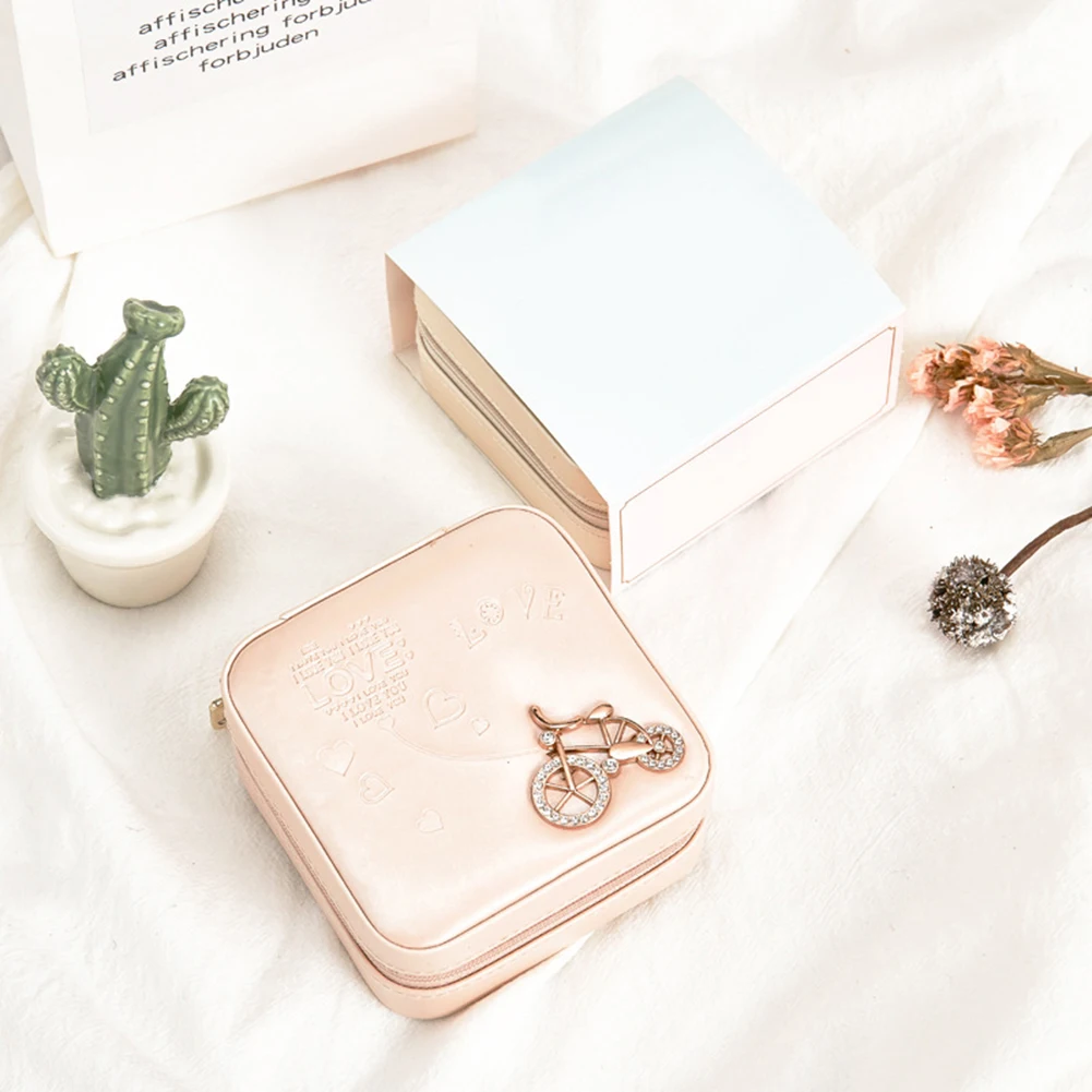 Mini Square Faux Leather Earrings Ring Necklace Jewelry Organizer Storage Box
