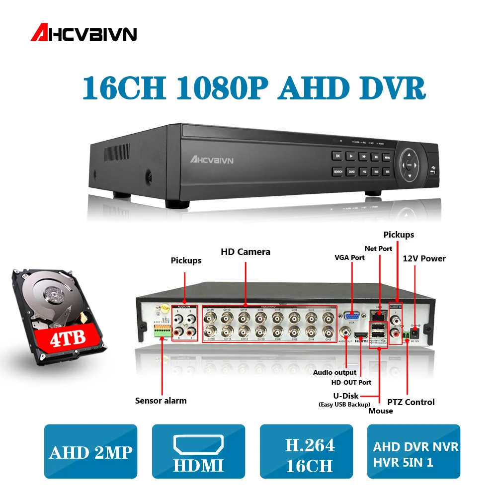AHD DVR 16ch 1080P домашнее наблюдение 16 каналов 1080N CCTV видео рекордер HDMI NVR 2
