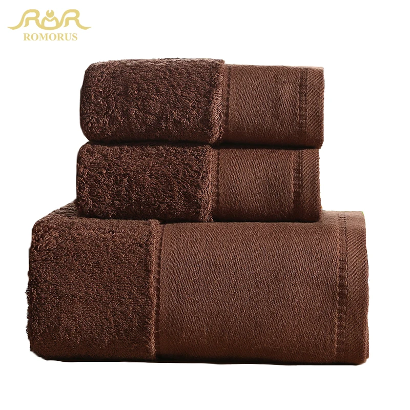 

ROMORUS 100% Cotton Solid Color Towels 3-Pieces Cotton Bath Towel Set for Adults Top Quality Beach Hotel Towels toalha de banho