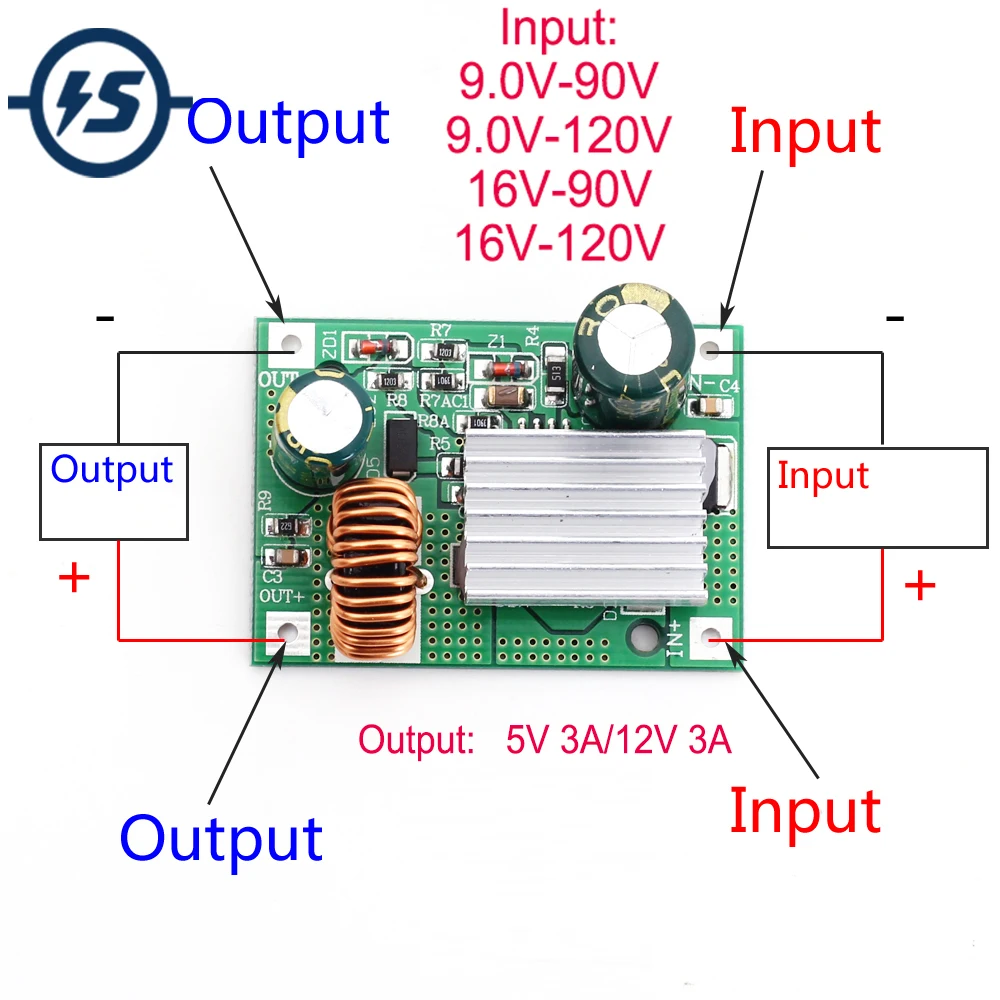 

5V/12V 3A DC 9-120V Step Down Module Power Supply Buck Converter Non-isolated 24V 36V 48V 72V to 5V/12V 3A