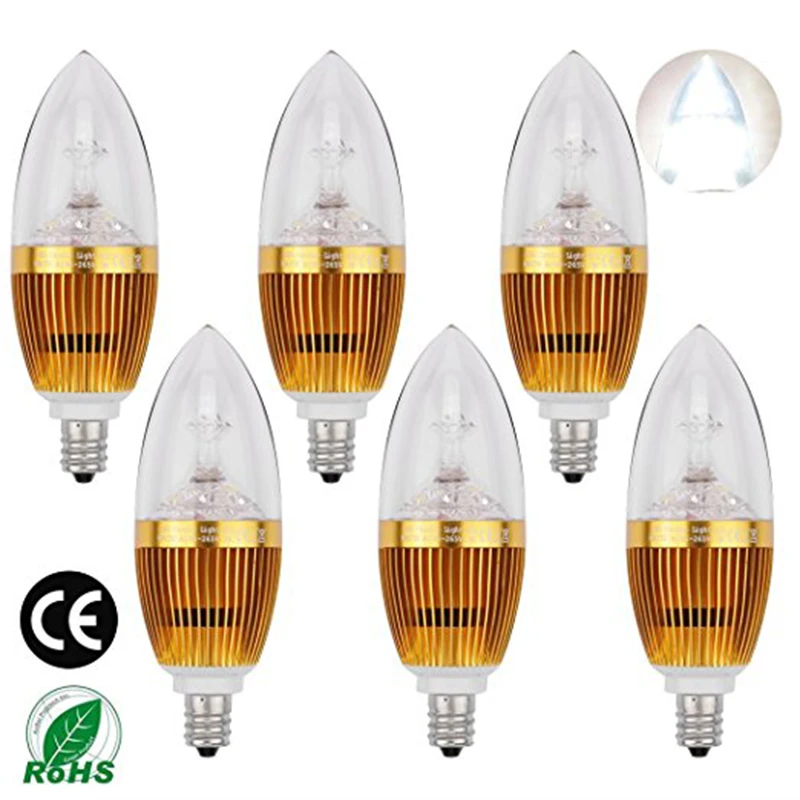 LEDMO 6 PCS LED Candle Bulbs Dimmable 3W Base E12 25W Incandescent Bulb
