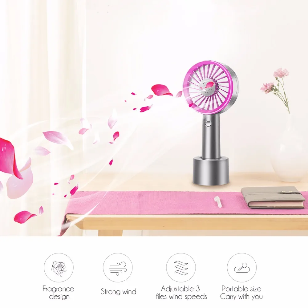 

USB Rechargeable Handhold Desktop Mini Fan with 3 Files Wind Speed Additional Aromatherapy Office Home Function Cooling Fan