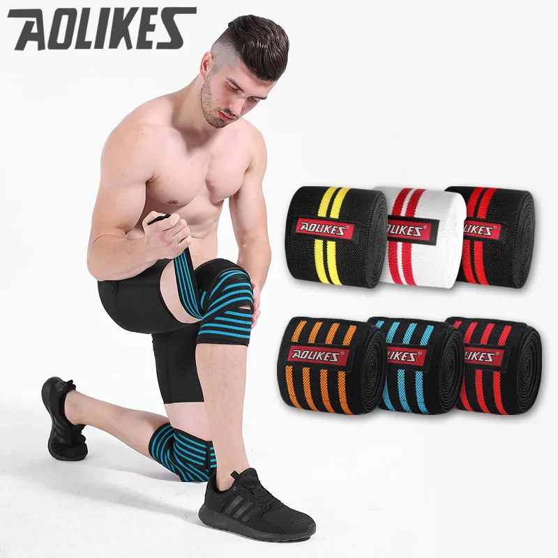 AOLIKES 1pcs 200*8CM Knee Wraps Men's Fitness Weight