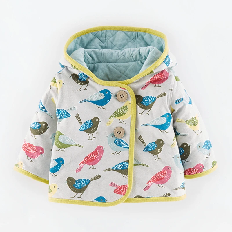 

Girls Parkas Coats Children Outerwear Brand Hooded Kids Winter Jackets for Girl Clothes Bird Pattern Baby Girls Warm Jackets