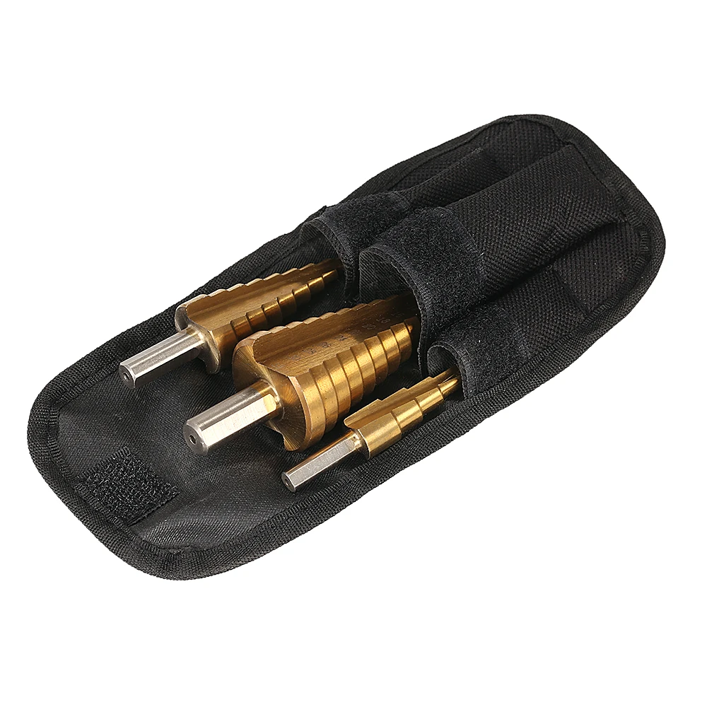 

3pcs HSS Step Drill Bits Titanium Coated ferramentas Pagoda Drill Bit Set woodworking perforator 1/4" Hex Shank Hole Cutter tool