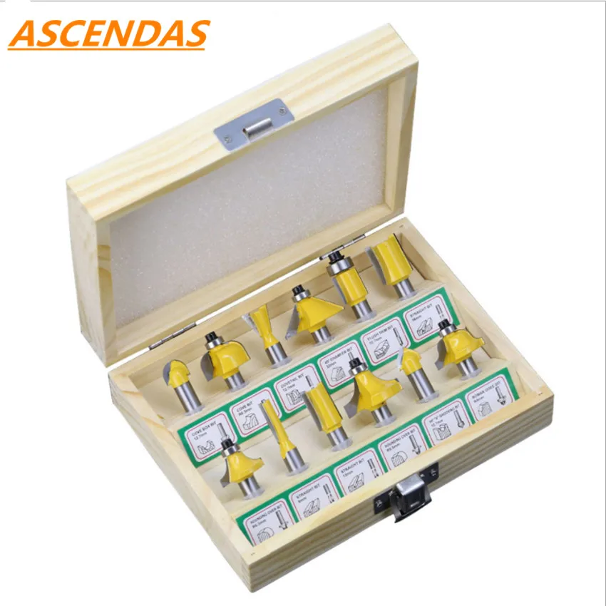 

12pcs Milling Cutter Router Bit Set 8mm Wood Cutter Carbide Shank Mill Woodworking Trimming Engraving Carving Cutting Tools