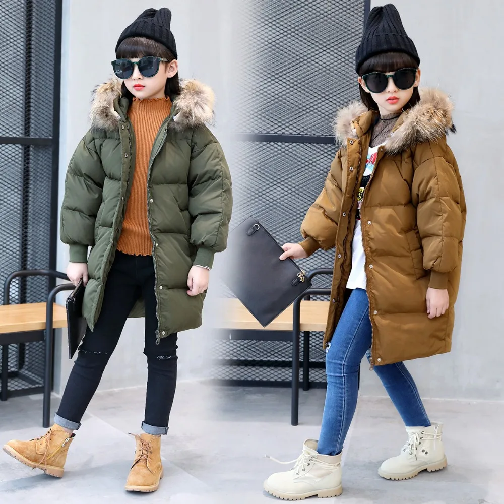 

2017 Down Jacket For Girls Large Racoon Fur Collalr White Duck Down Jacket Baby Girls Winter Clothes Hooded Outwear TZ201