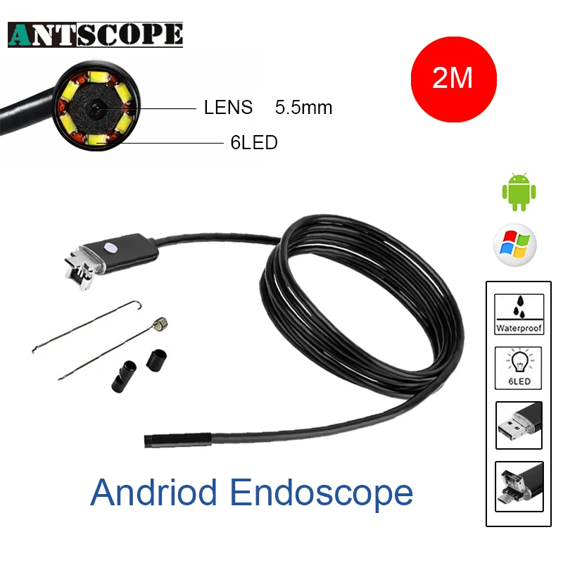 Borescope 5.5mm 2M USB Android Endoscope Inspection Camera OTG