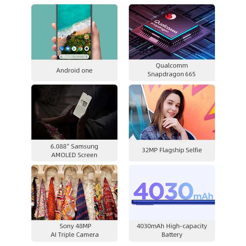 Global Version Xiaomi Mi A3 4GB 64GB Smartphone CC 9e Snapdragon 665 Octa Core 6.088" AMOLED Screen 48MP+ 32MP Camera 4030mAh
