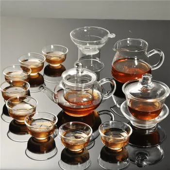 

Heat-resistant transparent glass teapot double-layer small cups Kung Fu tea set small tea cup set teapot glass set