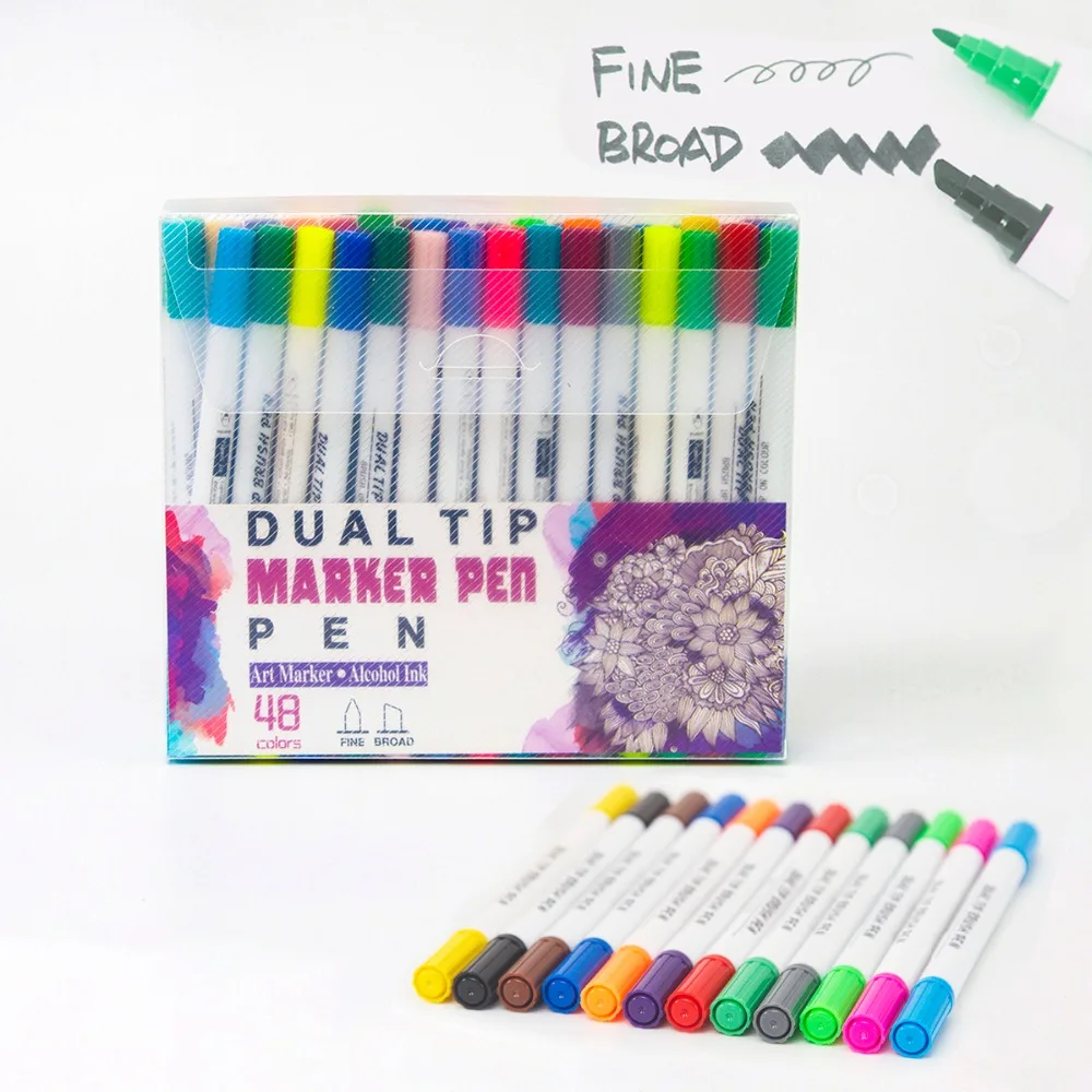 

HAPPYVIEW 12/24/36/48 Colors Dual Tips Watercolor Marker Pen Set, for Kid and Adults Coloring Books