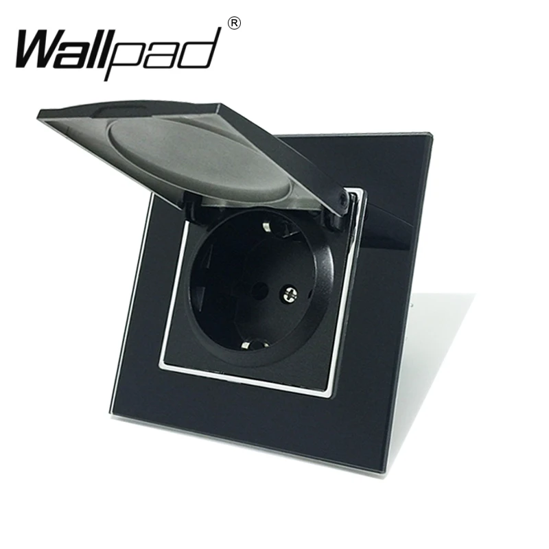 

1 Gang Dust Cap Schuko Socket Wallpad Luxury Black Crystal Glass 110V-250V 16A Schuko Wall Power Socket EU with Claws Hook Clips