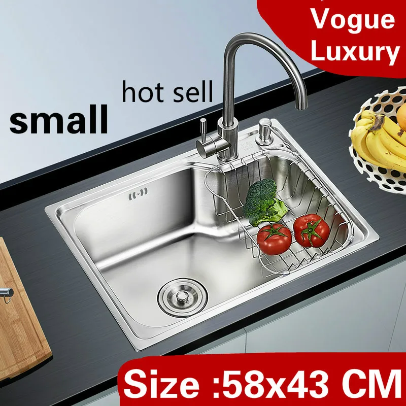 

Free shipping Apartment vogue luxury small kitchen single trough sink wash vegetables 304 stainless steel 580x430 MM