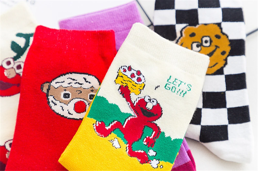 Women's Funny Cartoon Crew Harajuku Hip Hop Street Art Cotton Tube socks Lover's Gift Socks For Summer Autumn