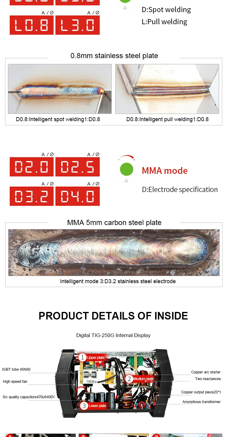 ANDELI умный портативный одиночный фаза igbt инвертор TIG-250G Tig сварочный аппарат TIG/MMA аргоновая дуговая сварочная машина 2 в 1 Tig сварка