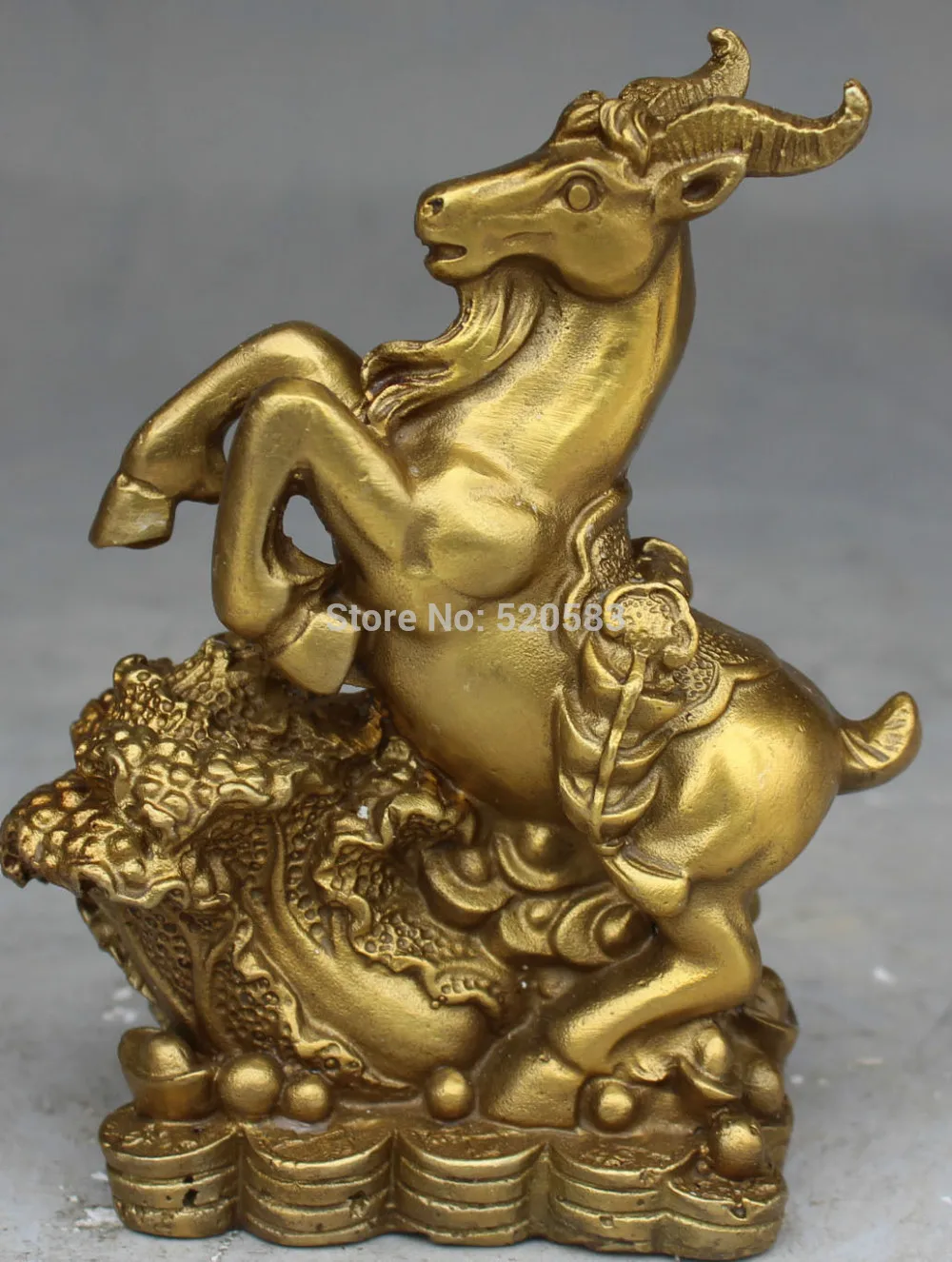 

13CM Chinese Bronze FengShui wealth zodiac Animal Sheep Goat Ram BaiCai Statue