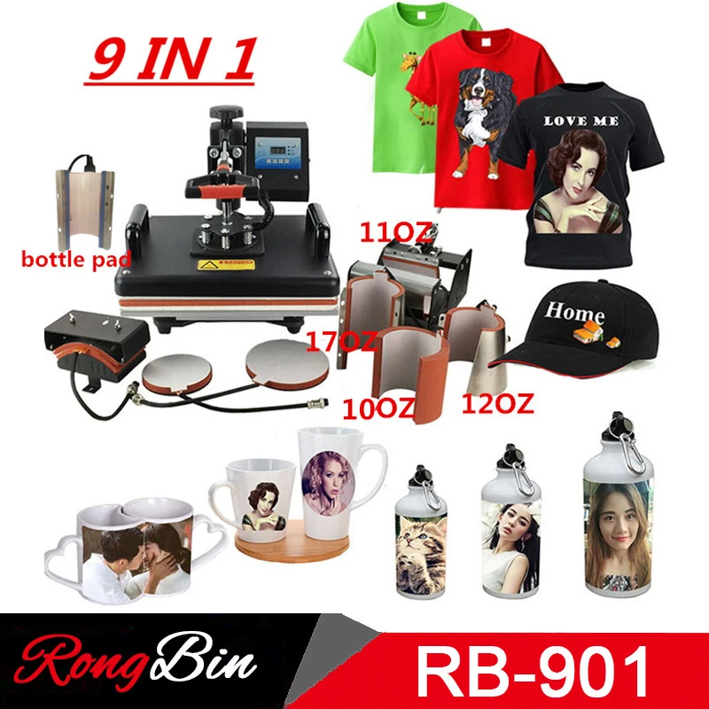 9 in 1 Combo Heat Press Machine Sublimation Heat Press Heat Transfer Machine For T Shirt Mug Plate Bottle Cap Phone Case instant printer from phone