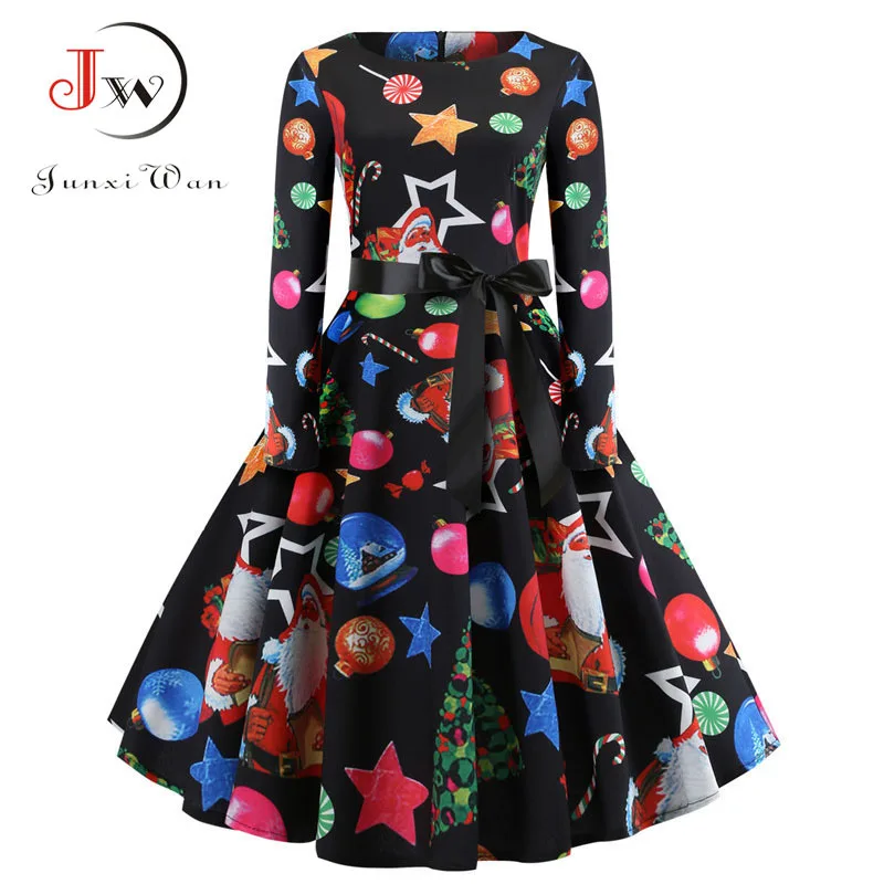 

Vintage Dress Casual Christmas Snowman Winter Dresses Women Robe Swing Pinup Elegant Party Dress Vestidos Plus Size