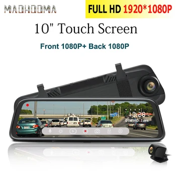 

MHM 10'' IPS Touch Screen 1080P Car DVR Dual Lens DashCam Parking monitor Rear view Mirror camera Driving Recording Recorder
