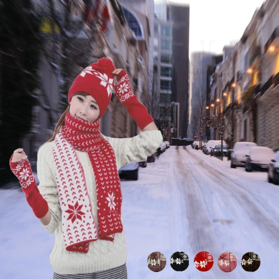 Snow Angel 3 pc XMas Set of Scarf, Hat And Gloves In 2 Tones