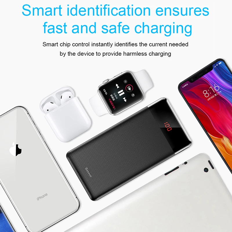 Baseus Slim Power Bank 10000mAh LCD Display External Battery Pack Portable Mobile Phone Charger with Dual USB Output Powerbank