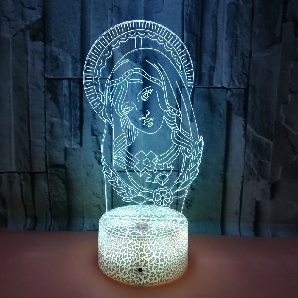 Светодиодный 3d-ночник Blessed Virgin Mary Touch 7 цветов Изменение Настольная лампа украшения для домашней вечеринки свет рождественский подарок